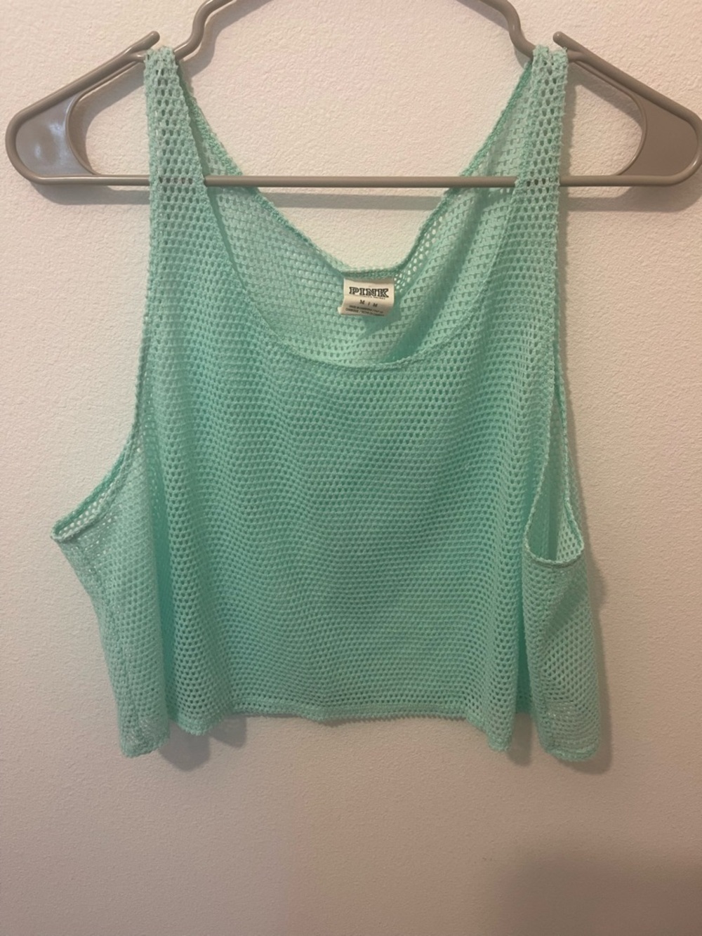 PINK Victoria's Secret Mint Open-Knit Mesh Tank Top